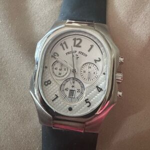 Philip Stein Stainless Steel case on Black Rubber strap with Textured Dial